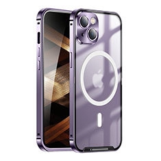 Schutzhülle Luxus Metall Rahmen und Kunststoff Schutzhülle Tasche mit Mag-Safe Magnetic Magnetisch LK1 für Apple iPhone 15 Plus Violett