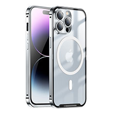 Schutzhülle Luxus Metall Rahmen und Kunststoff Schutzhülle Tasche mit Mag-Safe Magnetic Magnetisch LK1 für Apple iPhone 16 Pro Silber