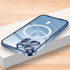 Schutzhülle Luxus Metall Rahmen und Kunststoff Schutzhülle Tasche mit Mag-Safe Magnetic Magnetisch LK2 für Apple iPhone 15 Pro Blau