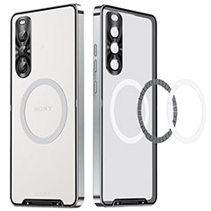 Schutzhülle Luxus Metall Rahmen und Kunststoff Schutzhülle Tasche mit Mag-Safe Magnetic Magnetisch LK2 für Sony Xperia 10 V Silber