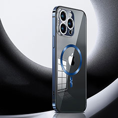 Schutzhülle Luxus Metall Rahmen und Kunststoff Schutzhülle Tasche mit Mag-Safe Magnetic Magnetisch LK3 für Apple iPhone 15 Pro Blau