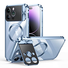 Schutzhülle Luxus Metall Rahmen und Kunststoff Schutzhülle Tasche mit Mag-Safe Magnetic Magnetisch LK4 für Apple iPhone 13 Pro Max Blau