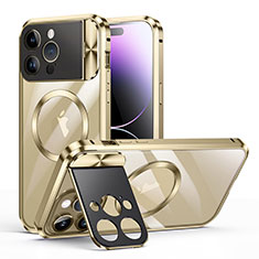 Schutzhülle Luxus Metall Rahmen und Kunststoff Schutzhülle Tasche mit Mag-Safe Magnetic Magnetisch LK4 für Apple iPhone 14 Pro Max Gold
