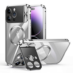 Schutzhülle Luxus Metall Rahmen und Kunststoff Schutzhülle Tasche mit Mag-Safe Magnetic Magnetisch LK4 für Apple iPhone 14 Pro Max Silber