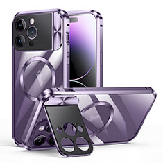 Schutzhülle Luxus Metall Rahmen und Kunststoff Schutzhülle Tasche mit Mag-Safe Magnetic Magnetisch LK4 für Apple iPhone 14 Pro Violett