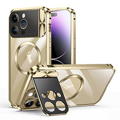 Schutzhülle Luxus Metall Rahmen und Kunststoff Schutzhülle Tasche mit Mag-Safe Magnetic Magnetisch LK4 für Apple iPhone 15 Pro Max Gold