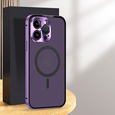 Schutzhülle Luxus Metall Rahmen und Kunststoff Schutzhülle Tasche mit Mag-Safe Magnetic Magnetisch LK5 für Apple iPhone 15 Pro Max Violett