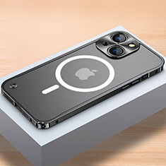 Schutzhülle Luxus Metall Rahmen und Kunststoff Schutzhülle Tasche mit Mag-Safe Magnetic Magnetisch QC1 für Apple iPhone 13 Schwarz