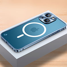 Schutzhülle Luxus Metall Rahmen und Kunststoff Schutzhülle Tasche mit Mag-Safe Magnetic Magnetisch QC1 für Apple iPhone 14 Blau