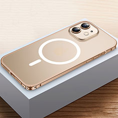 Schutzhülle Luxus Metall Rahmen und Kunststoff Schutzhülle Tasche mit Mag-Safe Magnetic Magnetisch QC2 für Apple iPhone 12 Mini Gold