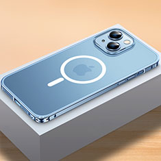 Schutzhülle Luxus Metall Rahmen und Kunststoff Schutzhülle Tasche mit Mag-Safe Magnetic Magnetisch QC2 für Apple iPhone 13 Blau