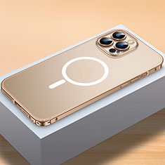 Schutzhülle Luxus Metall Rahmen und Kunststoff Schutzhülle Tasche mit Mag-Safe Magnetic Magnetisch QC2 für Apple iPhone 14 Pro Gold