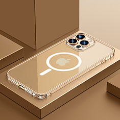 Schutzhülle Luxus Metall Rahmen und Kunststoff Schutzhülle Tasche mit Mag-Safe Magnetic Magnetisch QC3 für Apple iPhone 13 Pro Max Gold