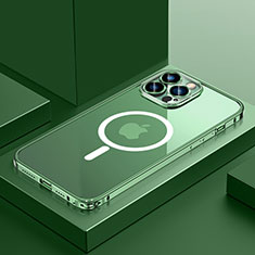 Schutzhülle Luxus Metall Rahmen und Kunststoff Schutzhülle Tasche mit Mag-Safe Magnetic Magnetisch QC3 für Apple iPhone 14 Pro Grün