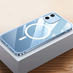 Schutzhülle Luxus Metall Rahmen und Kunststoff Schutzhülle Tasche mit Mag-Safe Magnetic Magnetisch QC4 für Apple iPhone 12 Mini Blau
