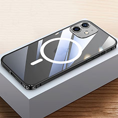 Schutzhülle Luxus Metall Rahmen und Kunststoff Schutzhülle Tasche mit Mag-Safe Magnetic Magnetisch QC4 für Apple iPhone 12 Schwarz