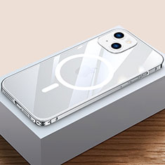 Schutzhülle Luxus Metall Rahmen und Kunststoff Schutzhülle Tasche mit Mag-Safe Magnetic Magnetisch QC4 für Apple iPhone 13 Mini Silber