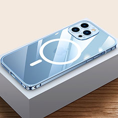 Schutzhülle Luxus Metall Rahmen und Kunststoff Schutzhülle Tasche mit Mag-Safe Magnetic Magnetisch QC4 für Apple iPhone 14 Pro Max Blau