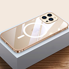 Schutzhülle Luxus Metall Rahmen und Kunststoff Schutzhülle Tasche mit Mag-Safe Magnetic Magnetisch QC4 für Apple iPhone 14 Pro Max Gold