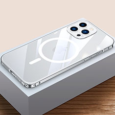 Schutzhülle Luxus Metall Rahmen und Kunststoff Schutzhülle Tasche mit Mag-Safe Magnetic Magnetisch QC4 für Apple iPhone 14 Pro Max Silber