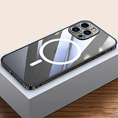 Schutzhülle Luxus Metall Rahmen und Kunststoff Schutzhülle Tasche mit Mag-Safe Magnetic Magnetisch QC4 für Apple iPhone 14 Pro Schwarz