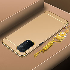 Schutzhülle Luxus Metall Rahmen und Kunststoff Schutzhülle Tasche P01 für Oppo A74 5G Gold
