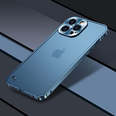 Schutzhülle Luxus Metall Rahmen und Kunststoff Schutzhülle Tasche QC1 für Apple iPhone 13 Pro Max Blau