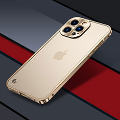 Schutzhülle Luxus Metall Rahmen und Kunststoff Schutzhülle Tasche QC1 für Apple iPhone 13 Pro Max Gold