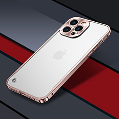 Schutzhülle Luxus Metall Rahmen und Kunststoff Schutzhülle Tasche QC1 für Apple iPhone 13 Pro Max Rosegold