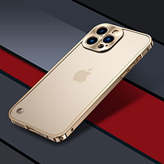 Schutzhülle Luxus Metall Rahmen und Kunststoff Schutzhülle Tasche QC1 für Apple iPhone 14 Pro Gold