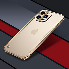 Schutzhülle Luxus Metall Rahmen und Kunststoff Schutzhülle Tasche QC1 für Apple iPhone 14 Pro Max Gold