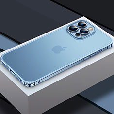 Schutzhülle Luxus Metall Rahmen und Kunststoff Schutzhülle Tasche QC3 für Apple iPhone 13 Pro Blau