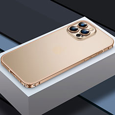 Schutzhülle Luxus Metall Rahmen und Kunststoff Schutzhülle Tasche QC3 für Apple iPhone 13 Pro Max Gold