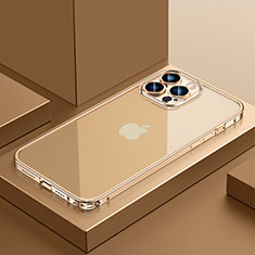 Schutzhülle Luxus Metall Rahmen und Kunststoff Schutzhülle Tasche QC4 für Apple iPhone 13 Pro Max Gold