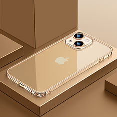 Schutzhülle Luxus Metall Rahmen und Kunststoff Schutzhülle Tasche QC4 für Apple iPhone 15 Plus Gold