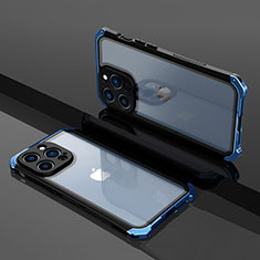 Schutzhülle Luxus Metall Rahmen und Kunststoff Schutzhülle Tasche SQ1 für Apple iPhone 13 Pro Blau