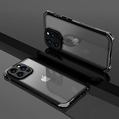 Schutzhülle Luxus Metall Rahmen und Kunststoff Schutzhülle Tasche SQ1 für Apple iPhone 14 Pro Schwarz