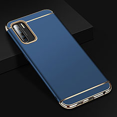 Schutzhülle Luxus Metall Rahmen und Kunststoff Schutzhülle Tasche T02 für Oppo F15 Blau