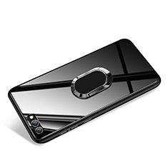Silikon Hülle Gummi Schutzhülle Spiegel mit Fingerring Ständer für Huawei Honor View 10 Schwarz