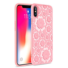 Silikon Hülle Handyhülle Gummi Schutzhülle 3D Blumen für Apple iPhone X Rosa