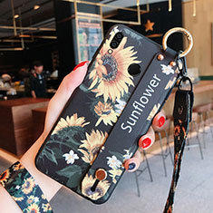 Silikon Hülle Handyhülle Gummi Schutzhülle Blumen für Huawei Honor V10 Lite Schwarz