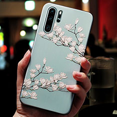 Silikon Hülle Handyhülle Gummi Schutzhülle Blumen für Huawei P30 Pro Cyan