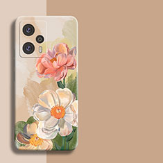 Silikon Hülle Handyhülle Gummi Schutzhülle Blumen für Xiaomi Poco F5 5G Hellbraun