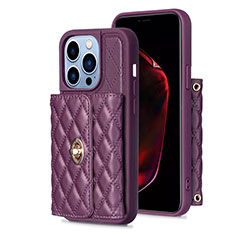 Silikon Hülle Handyhülle Gummi Schutzhülle Flexible Leder Tasche BF1 für Apple iPhone 15 Pro Violett