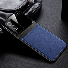 Silikon Hülle Handyhülle Gummi Schutzhülle Flexible Leder Tasche FL1 für Vivo Y76s 5G Blau