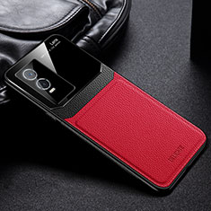 Silikon Hülle Handyhülle Gummi Schutzhülle Flexible Leder Tasche FL1 für Vivo Y76s 5G Rot