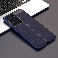 Silikon Hülle Handyhülle Gummi Schutzhülle Flexible Leder Tasche für Samsung Galaxy S21 Ultra 5G Blau