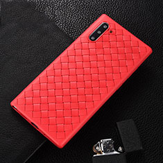 Silikon Hülle Handyhülle Gummi Schutzhülle Flexible Leder Tasche H01 für Samsung Galaxy Note 10 5G Rot