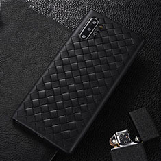 Silikon Hülle Handyhülle Gummi Schutzhülle Flexible Leder Tasche H01 für Samsung Galaxy Note 10 Plus 5G Schwarz