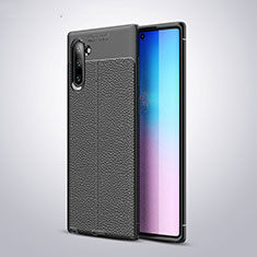 Silikon Hülle Handyhülle Gummi Schutzhülle Flexible Leder Tasche H03 für Samsung Galaxy Note 10 Schwarz